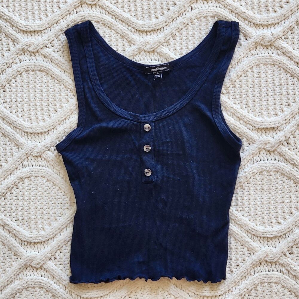 Navy Blue Ribbed Ruffled Tank Size S